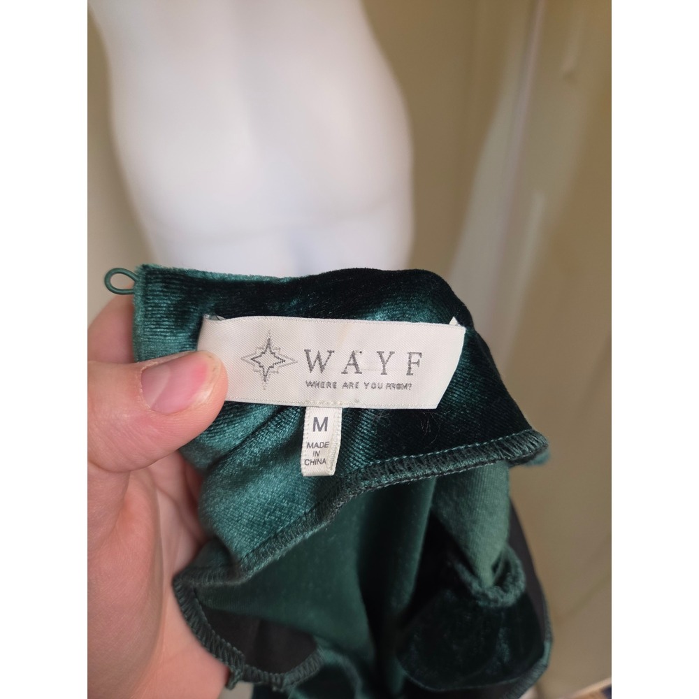 WAYF Emerald Green Velvet Puff Sleeve Mini Shift Dress Green Medium 90436WTJ-G15 - Picture 2 of 13